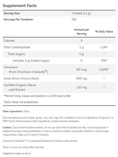 Стевия с Хром и Инулин х 100 пакетчета Now Foods | Stevia