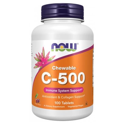 Витамин Ц 500 х 100 дъвчащи таблетки с вкус на череша Now Foods | Vitamin C-500 Chewable Cherry