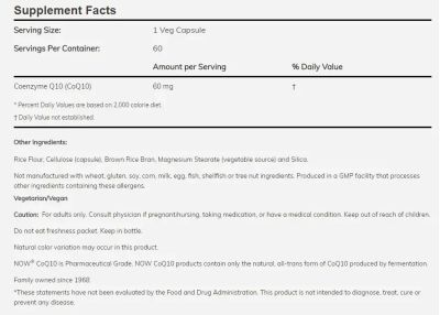 Коензим Q10 60 мг х 60 капсули Now Foods | Conenzyme Q10