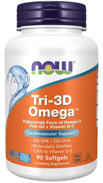 3Д Омега 3 Рибено масло х 90 меки капсули Now Foods | Tri-3D Omega Fish Oil