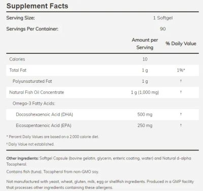 Омега 3 Рибено Масло DHA 500 мг х 90 меки капсули Now Foods | Omega-3 DHA