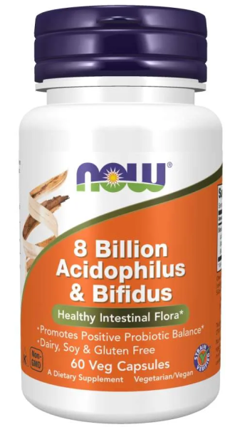 Пробиотик Ацидофилус и Бифидус 8 млрд CFU х 60 капсули Now Foods | Acidophilus и Bifidus 