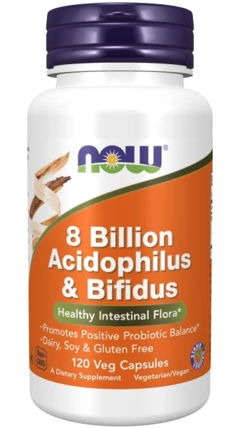 Пробиотик Ацидофилус и Бифидус 8 млрд CFU х 120 капсули Now Foods | Acidophilus и Bifidus 