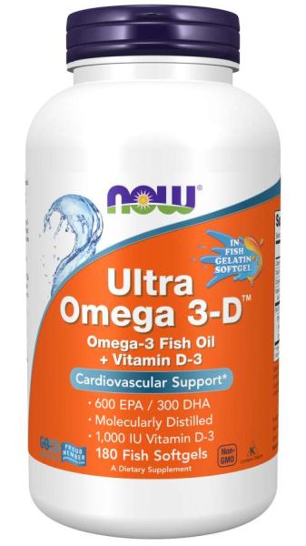 Ултра Омега 3-Д Рибено масло х 180 меки капсули Now Foods | Ultra Omega 3-D