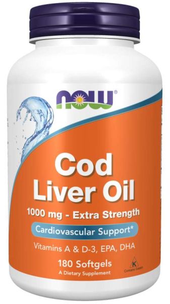 Омега 3 Масло от черен дроб на риба треска 1000 мг х 180 меки капсули Now Foods | Cod Liver Oil