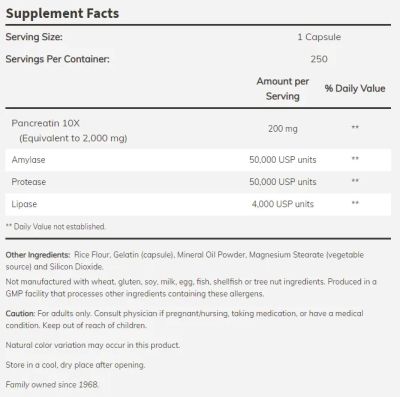 Панкреатин 10Х Храносмилателни ензими 200 мг х 100 капсули Now Foods | Pancreatin 10X