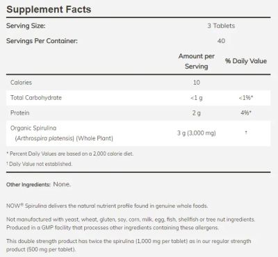 Спирулина БИО 1000 мг х 120 таблетки Now Foods | Spiruluna