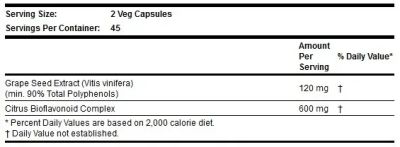 Гроздово семе екстракт 60 мг + цитрусови флавоноиди 90 капсули Now Foods | Grape Seeds