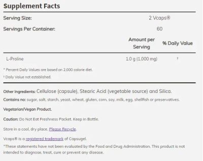 Л-Пролин 500 мг х 120 капсули Now Foods | L-Proline