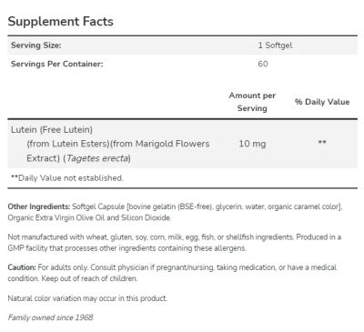 Лутеин от лутеинови естери 10 мг х 120 капсули Now Foods | Lutein