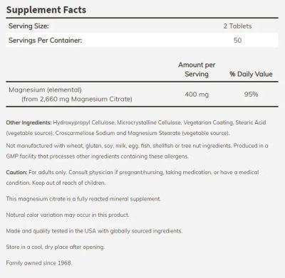 Магнезий цитрат 200 мг х 100 таблетки Now Foods | Magnesium Citrate