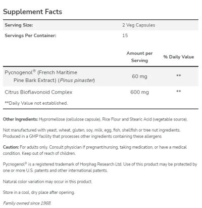 Пикногенол 30 мг х 30 капсули Now Foods | Picnogenol