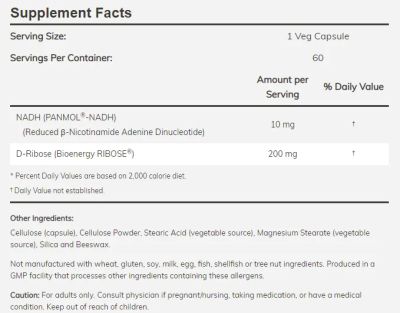 Никотинамид Аденин Динуклеотид NADH 10 Мг + D-Рибоза х 60 капсули Now Foods