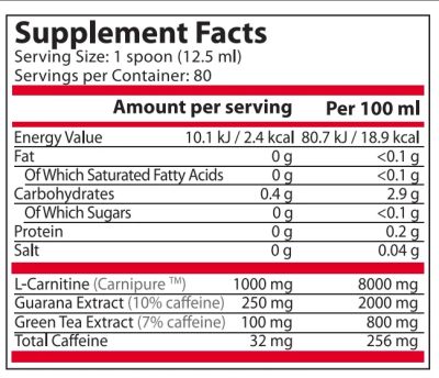 Л-Карнитин течен + Зелен чай и Гуарана с вкус на лимон 1000 мл Pure Nutrition | L-Carnitine Liquid