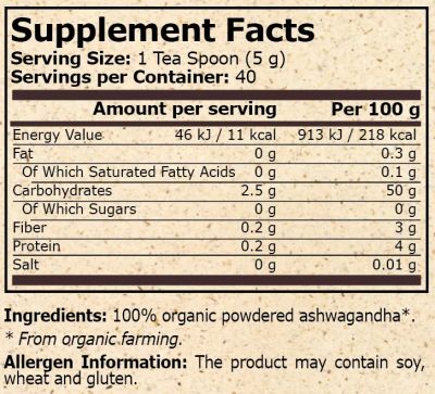 Ашваганда БИО на прах 200 гр Pure Nutrition | Ashwagandha