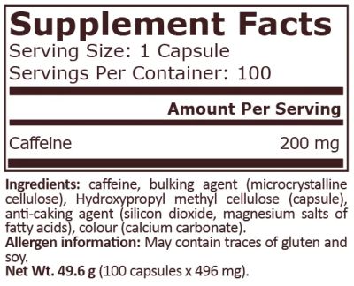 Кофеин 200 мг х 100 капсули Pure Nutrition | Caffeine