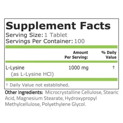 Л-Лизин 1000 мг х 100 таблетки Pure Nutrition | L-Lysine