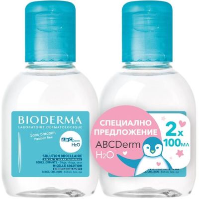 Биодерма АБЦ ДЕРМ Н2О мицеларна вода за бебета и деца 2 х 100 мл ПРОМО | ABC Derm Bioderma