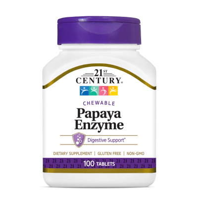 21st Century Папая храносмилателни ензими х 100 дъвчащи таблетки | Papaya Enzyme