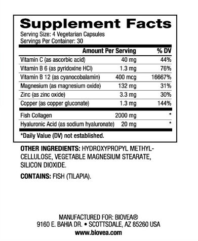 Рибен колаген + Хиалуронова киселина х 120 капсули Biovea | Collagen & Hyaluronic Acid