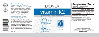 Витамин К2 100 мкг х 30 капсули Biovea | Vitamin K2