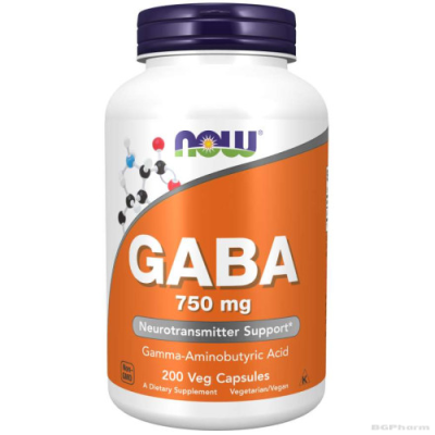 ГАБА (Гама аминомаслена киселина, ГАМК) 750 мг х 200 капсули Now Foods | GABA