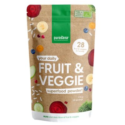 Био микс СУПЕР ПЛОДОВЕ И ЗЕЛЕНЧУЦИ х 216 гр PURASANA | Fruit & Veggies Mix