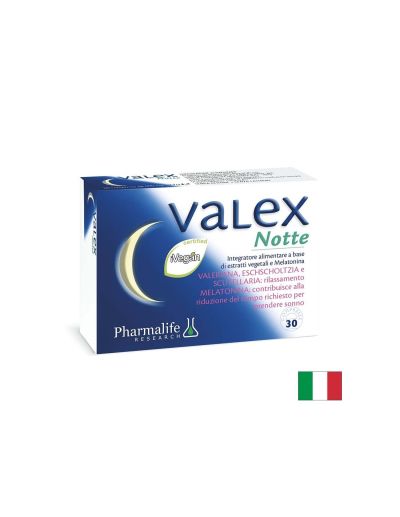 Валериана 500 мг + Мелатонин 1 mg + Калифорнийски мак – По-бързо заспиване и спокоен сън, Valex Notte, 30 таблетки