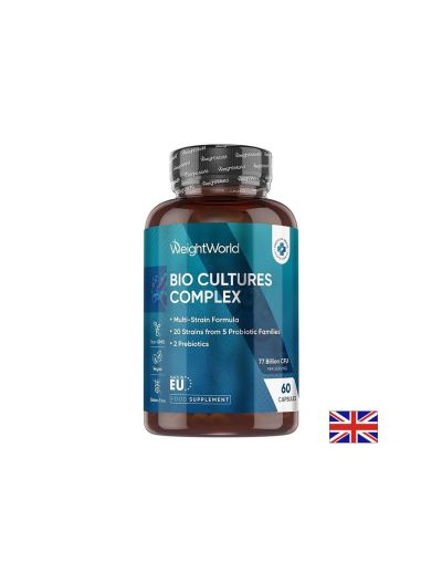 Пробиотичен комплекс 38 млрд CFU, 20 щама + пребиотици х 60 капсули Weight World | Bio Cultures Complex