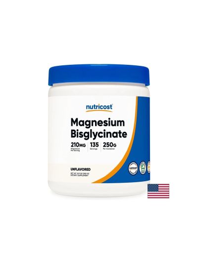 Магнезий бисглицинат 210 мг на прах 250 гр, 135 дози Nutricost | Magnesium bisglycinate