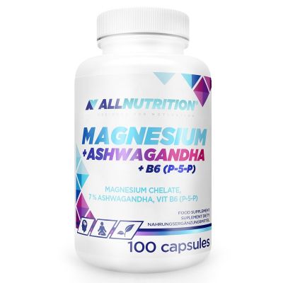 Магнезий + ашваганда + Витамин Б6 ( P-5-P ) х 100 капсули Allnutrition | Magnesium + Ashwagandha + B6
