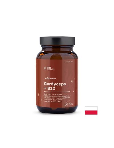 Kордицепс 500 мг + Витамин Б12 х 60 капсули Aura Herbals | Mycodrop Cordyceps & Vitamin B12