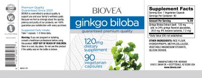 Гинко билоба екстракт 120 мг х 90 капсули Biovea | Ginkgo Biloba