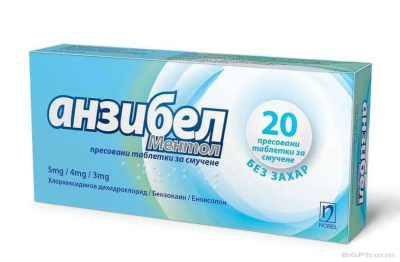 АНЗИБЕЛ х 20 таблетки за смучене при болно гърло МЕНТОЛ Nobel Pharm