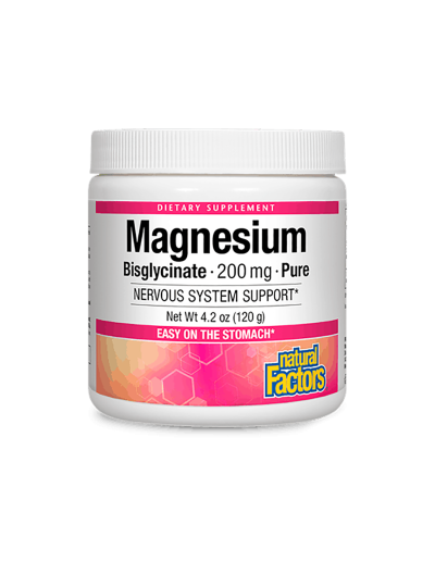 Магнезий (бисглицинат, хелатиран) 200мг 120гр на прах Natural Factors | Magnesium Bisglycinate