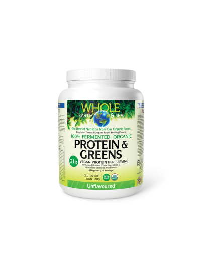 Whole earth & sea® Натурален протеин + зелени храни (неовкусен) 640гр пудра Natural Factors