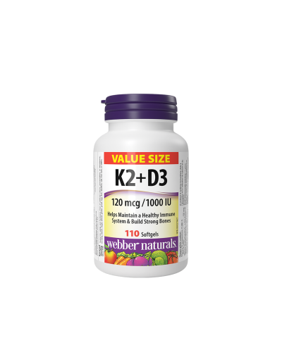 Витамин К2 120мкг + Д3 1000IU х 110 капсули Webber Naturals |D3 + K2 Vitamins