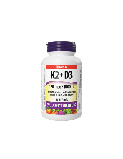 Витамин К2 120мкг + Д3 1000 IU х 60 капсули Webber Naturals |D3 + K2 Vitamins 