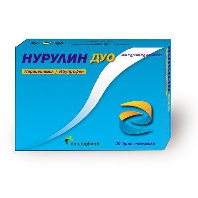 НУРУЛИН ДУО 500/200мг х 20 таблетки RamcoPharm (парацетамол + ибупрофен)