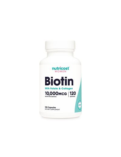 Биотин + Фолат и Колаген х 120 капсули за коса, кожа и нокти Nutricost | Biotin + Folate + Collagen