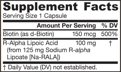 R-Алфа Липоева Киселина 100 мг + Биотин х 60 капсули ДЖАРОУ | Jarrow Formulas R-Alpha Lipoic Acid + Biotin