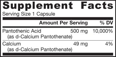 Пантотенова Киселина (Витамин Б5) 500мг х 100 капсули ДЖАРОУ | Jarrow Formulas Pantothenic Acid B5